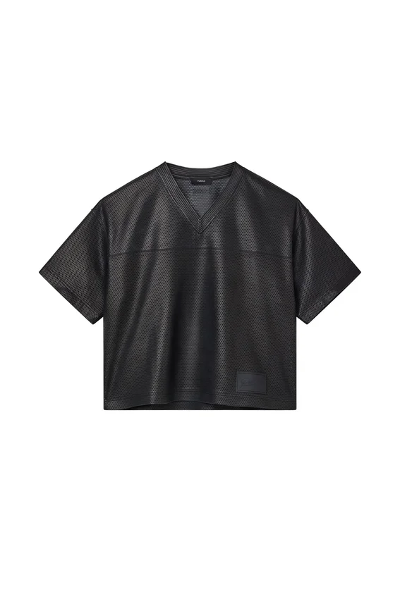 Camiseta de malla de cuero