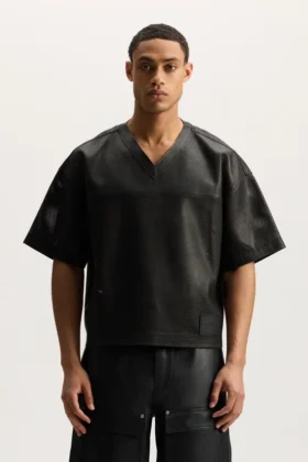 Camiseta de malla de cuero