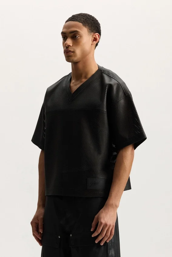 Camiseta de malla de cuero