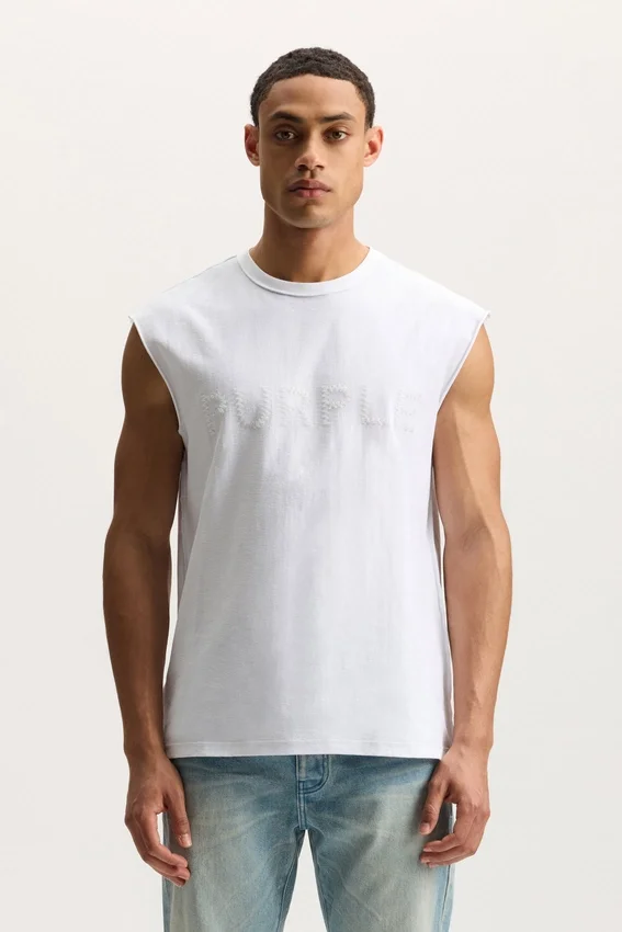 Camiseta sin mangas con logotipo con cuentas
