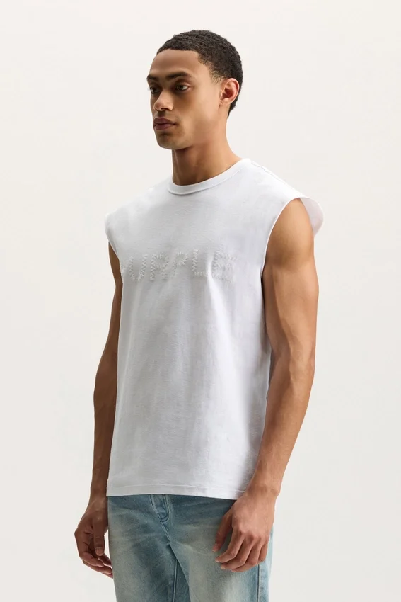 Camiseta sin mangas con logotipo con cuentas