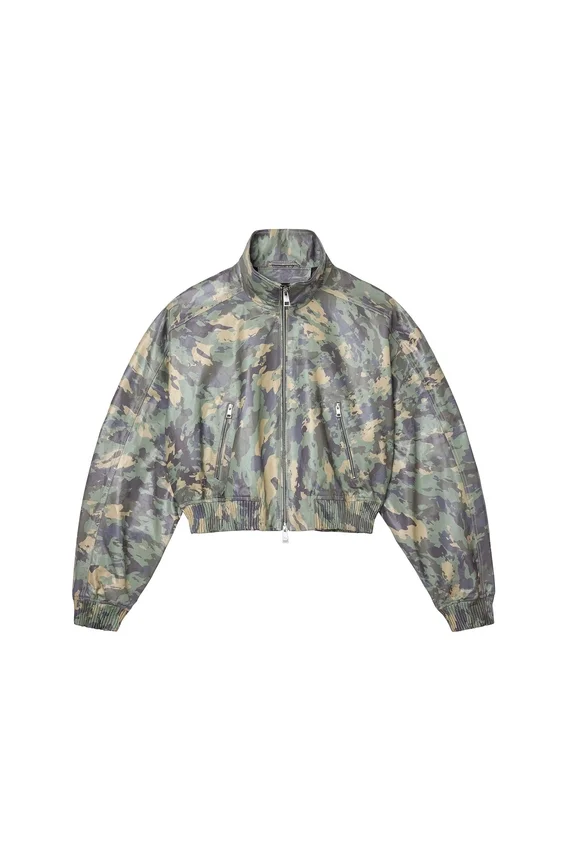 Chaqueta de cuero con estampado de camuflaje pintado