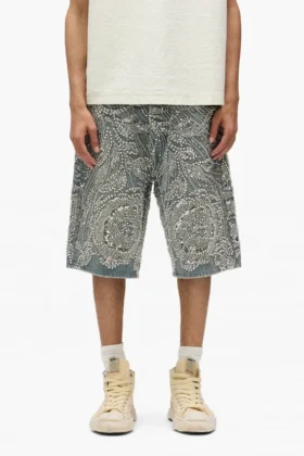 P070 Pantalones cortos con bordados a mano y adornos de cristales