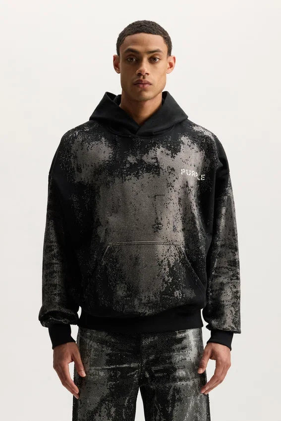 Sudadera con capucha y cristales desgastados