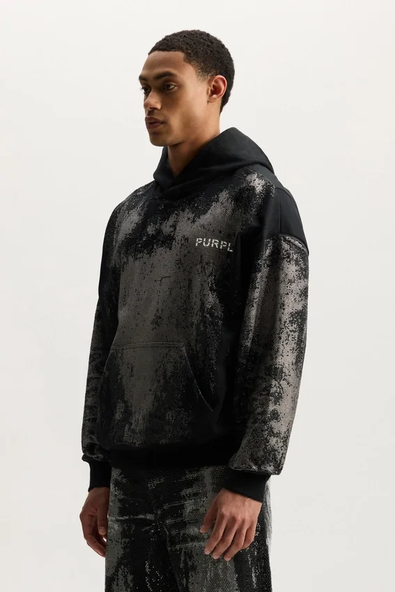 Sudadera con capucha y cristales desgastados