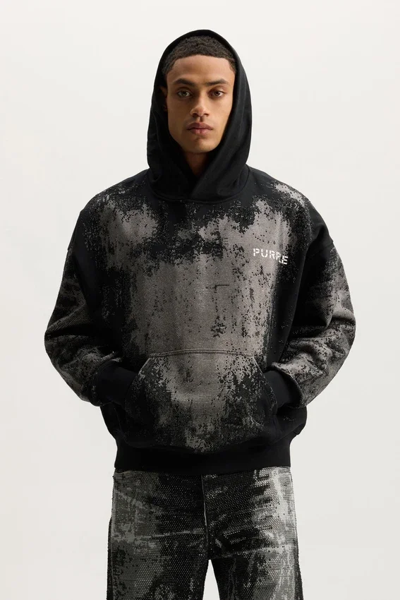 Sudadera con capucha y cristales desgastados
